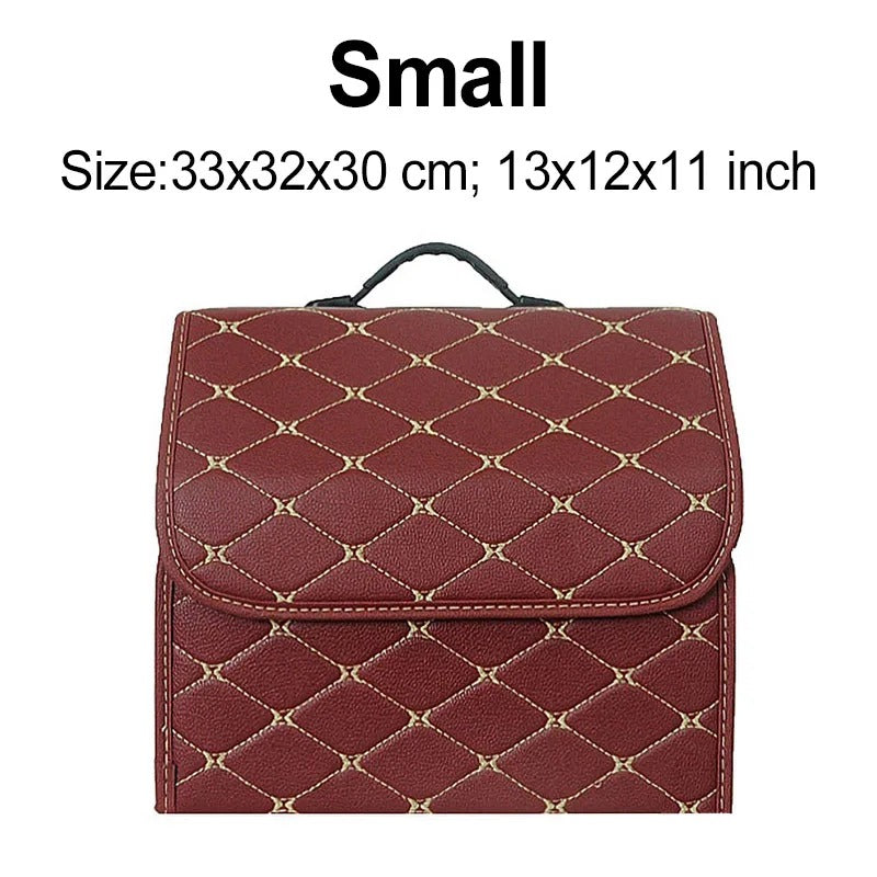 PU Leather Car Trunk Organizer – Collapsible Storage Box for Cars & SUVs | Foldable Cargo Storage Bag for Stowing & Tidying - Delicate Leather