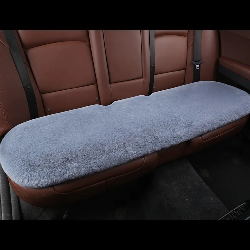 Winter Warm Plush Car Seat Cover Set - Fluffy Faux Rabbit Fur for 5-Seat Cars - Delicate Leather