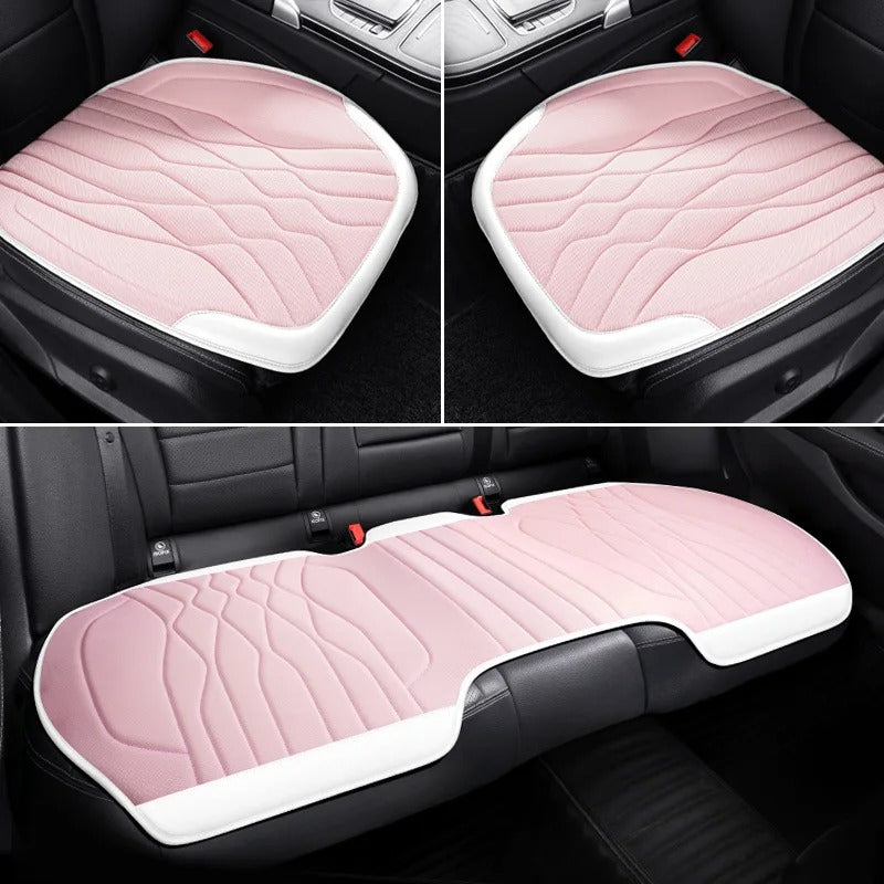 Summer Cool Ice Silk Car Seat Covers - Universal, Breathable, Non-Slip Front and Rear Cushion Set with Backrest - Delicate Leather