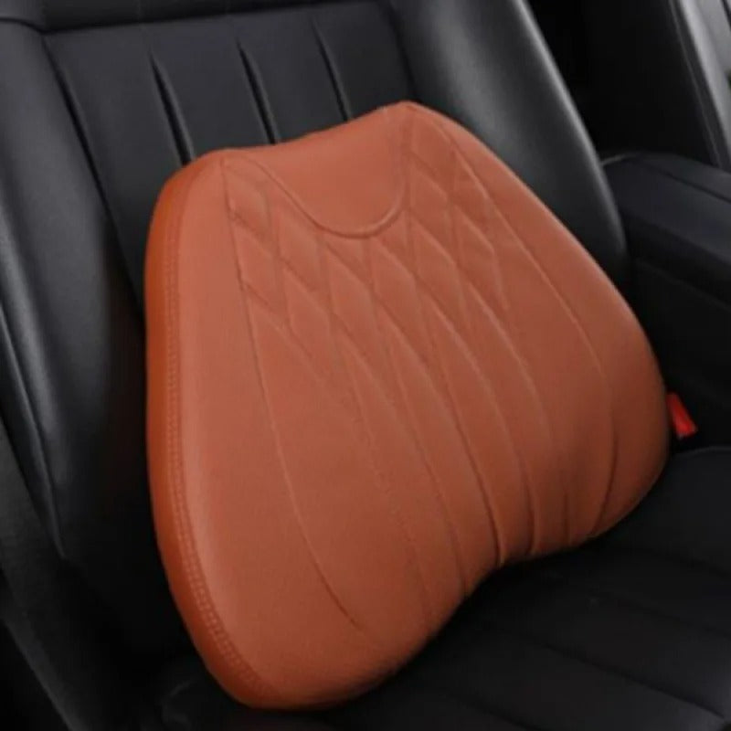 3D Memory Foam Car Neck Pillow – Embroidered Leather Lumbar Support for Back Pain Relief - Delicate Leather