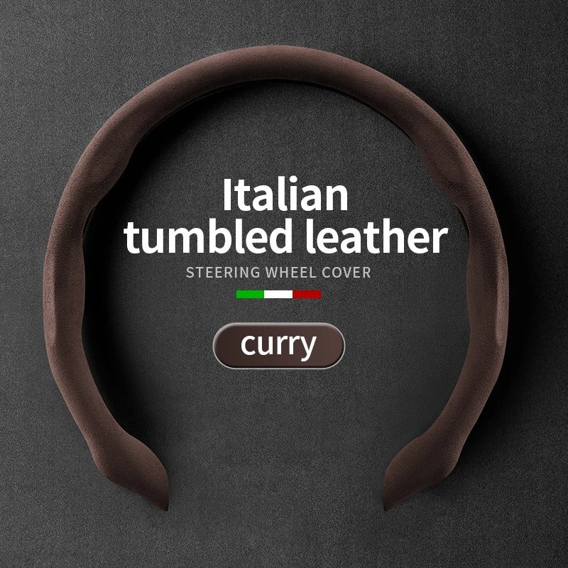 Ultra-Thin Suede Steering Wheel Cover – Sweat-Absorbing & Anti-Slip Handlebar Grip - Delicate Leather