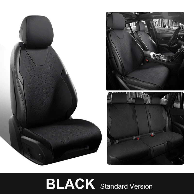 Universal Suede Saddle Seat Cushion Pad – Half-Covered 5-Seat Set for Sedan & SUV - Delicate Leather