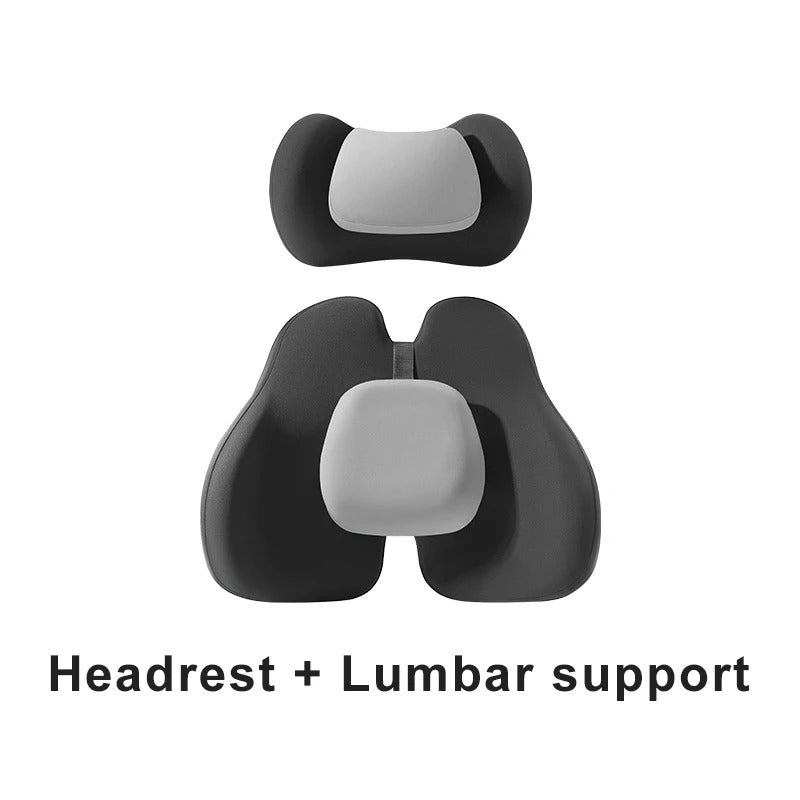 Universal Car Headrest & Lumbar Support Pillow – Memory Foam Neck & Back Cushion - Delicate Leather