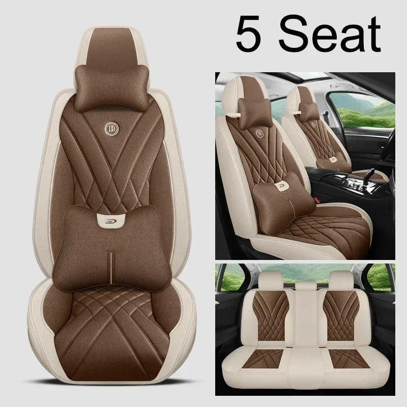 Universal Full Coverage Flax Car Seat Cover - Stylish Protection for Car Models - Delicate Leather