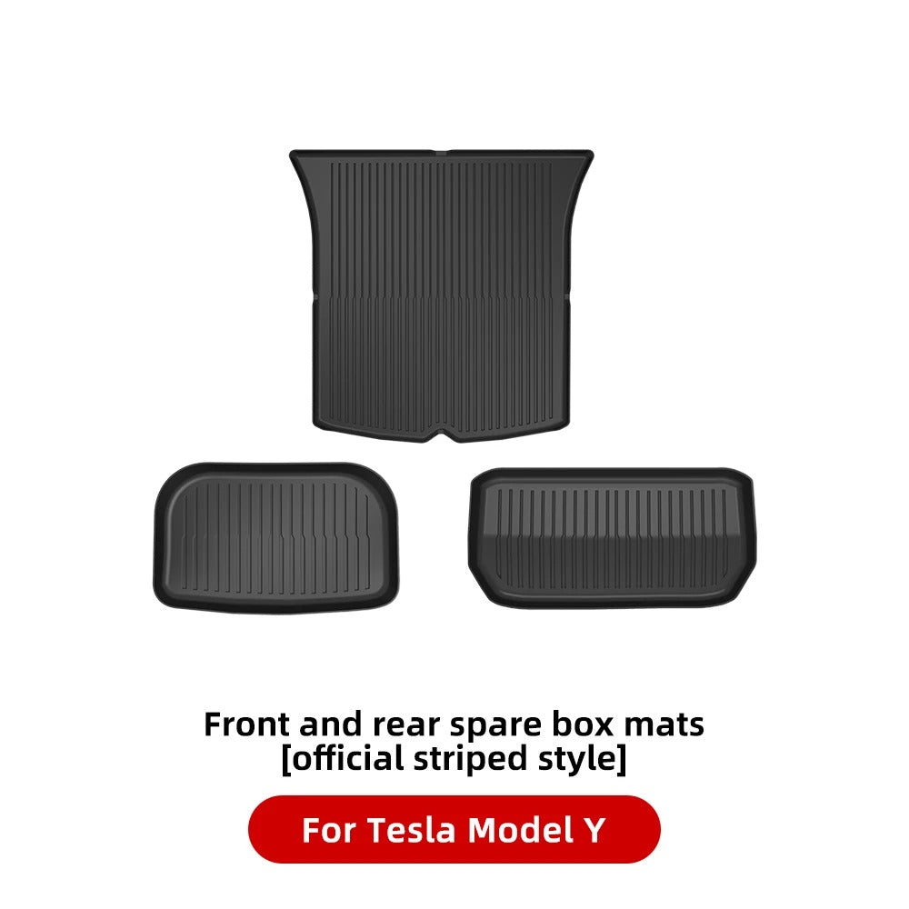 TPE Waterproof Anti-Slip Floor & Trunk Mat Set for Tesla Model Y (2021-2024) and Model 3 Highland - All-Weather Floor Liner - Delicate Leather