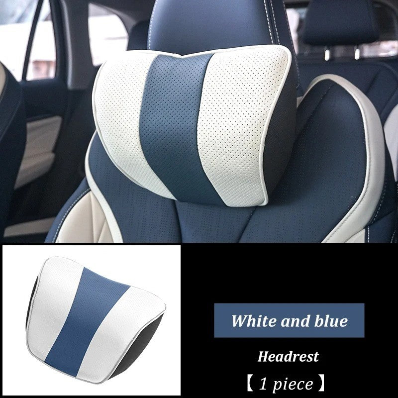 Memory Foam Car Headrest Pillow & Lumbar Support Cushion – Neck Holder & Seat Comfort for Ultimate Driving Relief - Delicate Leather