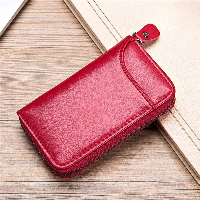 Leather Key Case Organizer Pouch – Car Key Wallet with Card Holder for Men & Women | Multi-Function Keychain Bag - Delicate Leather