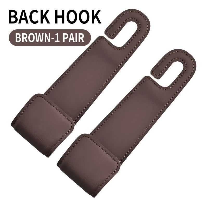 Car Seat Back Hooks – Leather Hooks for Small Object Storage - Delicate Leather
