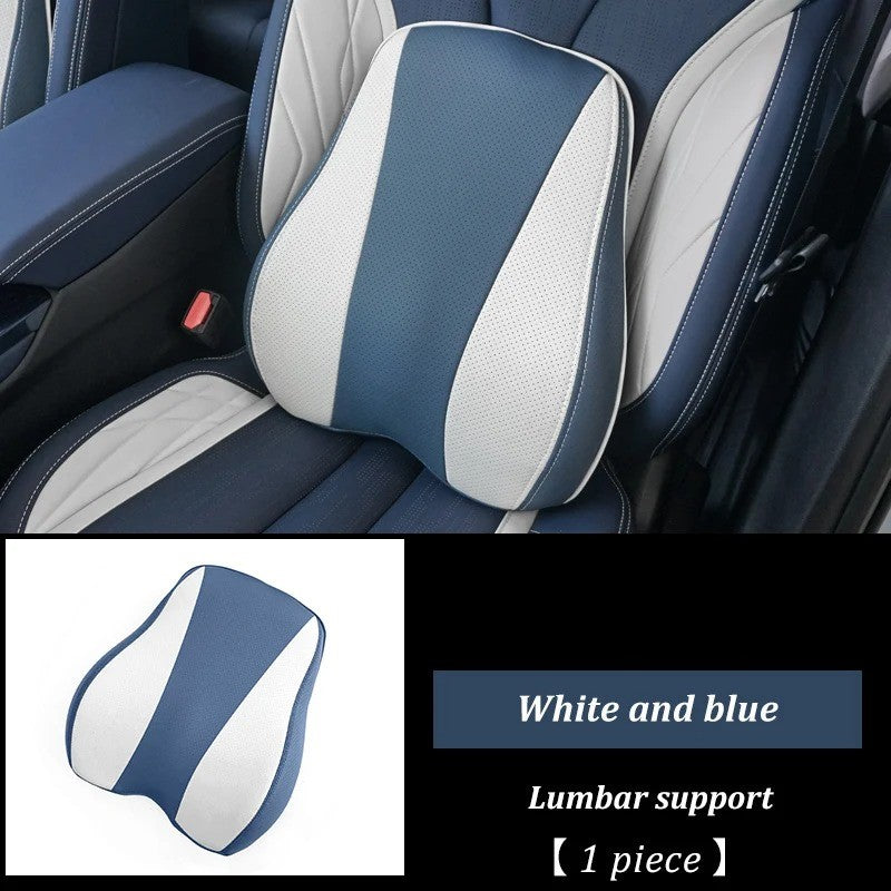 Memory Foam Car Headrest Pillow & Lumbar Support Cushion – Neck Holder & Seat Comfort for Ultimate Driving Relief - Delicate Leather