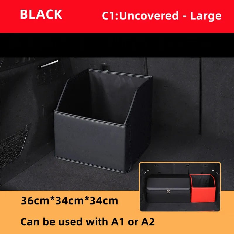 Luxury Leather Car Trunk Organizer – Large-Capacity Foldable Storage Box for BMW, Benz, Tesla, VW & More - Delicate Leather