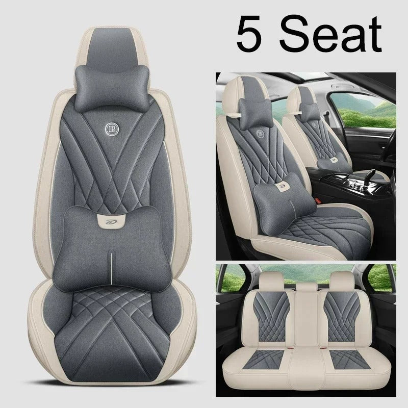 Universal Full Coverage Flax Car Seat Cover - Stylish Protection for Car Models - Delicate Leather