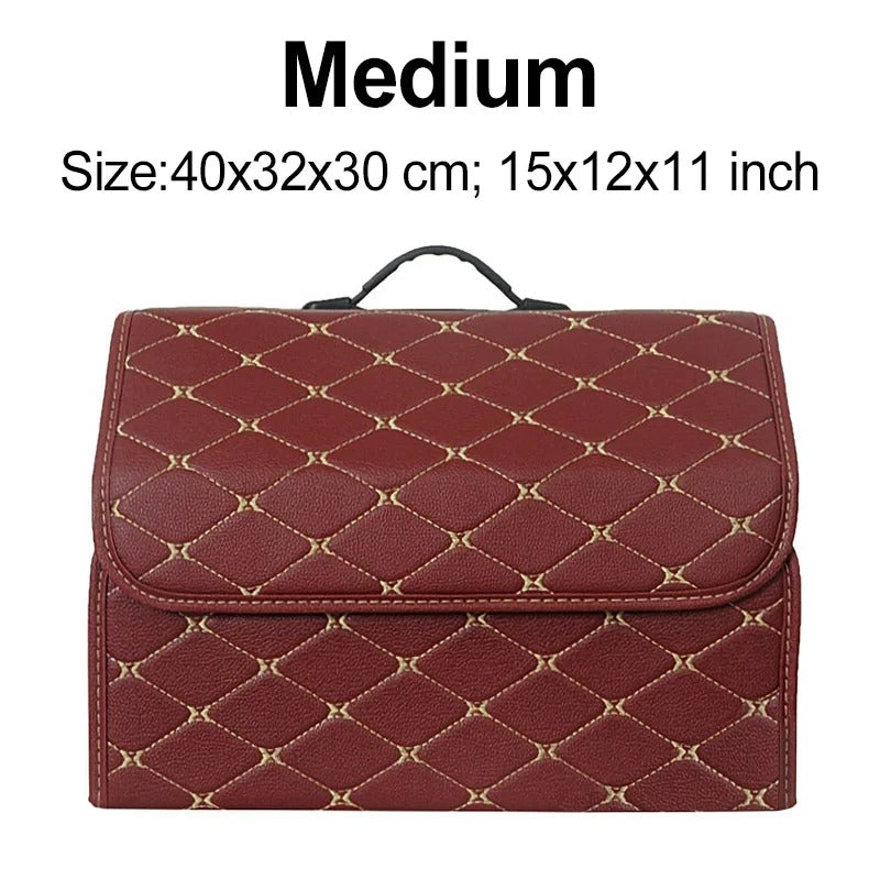 PU Leather Car Trunk Organizer – Collapsible Storage Box for Cars & SUVs | Foldable Cargo Storage Bag for Stowing & Tidying - Delicate Leather