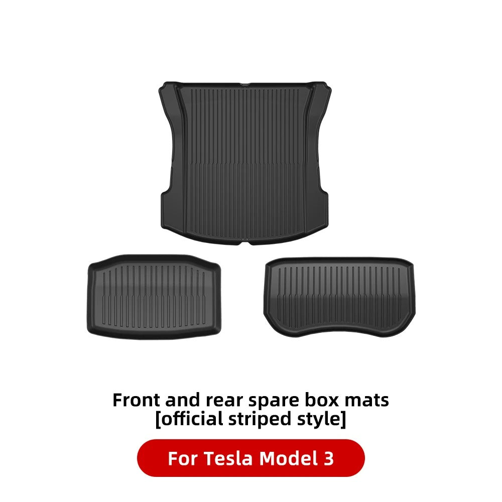 TPE Waterproof Anti-Slip Floor & Trunk Mat Set for Tesla Model Y (2021-2024) and Model 3 Highland - All-Weather Floor Liner - Delicate Leather