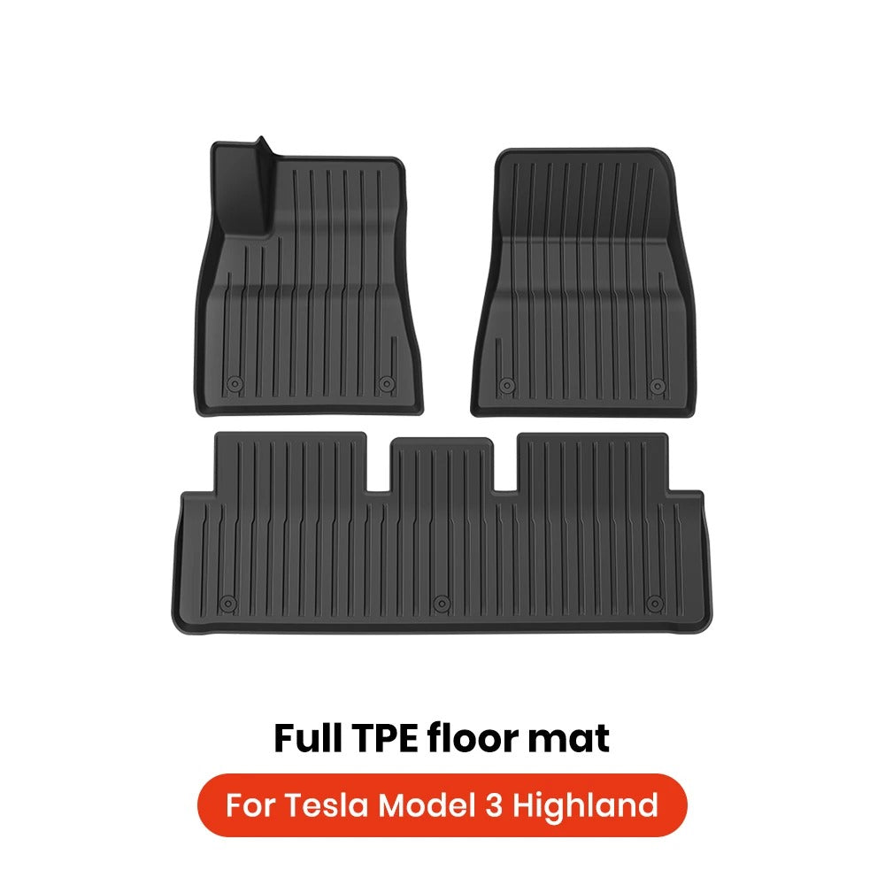 TPE Car Floor Mats & Luggage Mat Set for Tesla Model 3 Highland/Model Y (2019-2024) - Four Seasons Waterproof Anti-Slip Trunk Mat - Delicate Leather