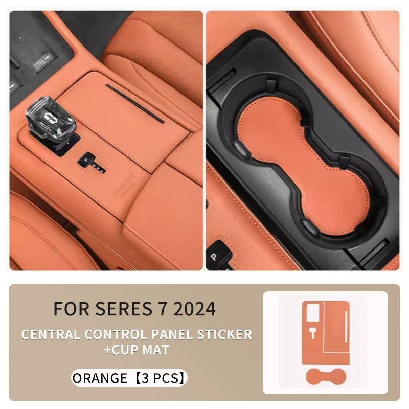 Leather Central Control Panel Stickers & Cup Mat – For SERES AITO M7 2024 - Delicate Leather