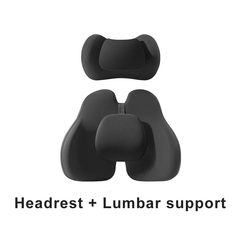 Universal Car Headrest & Lumbar Support Pillow – Memory Foam Neck & Back Cushion - Delicate Leather