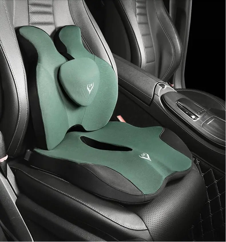 Orthopedic Memory Foam Seat & Back Cushion Set – Coccyx and Waist Support for Office Chair & Car