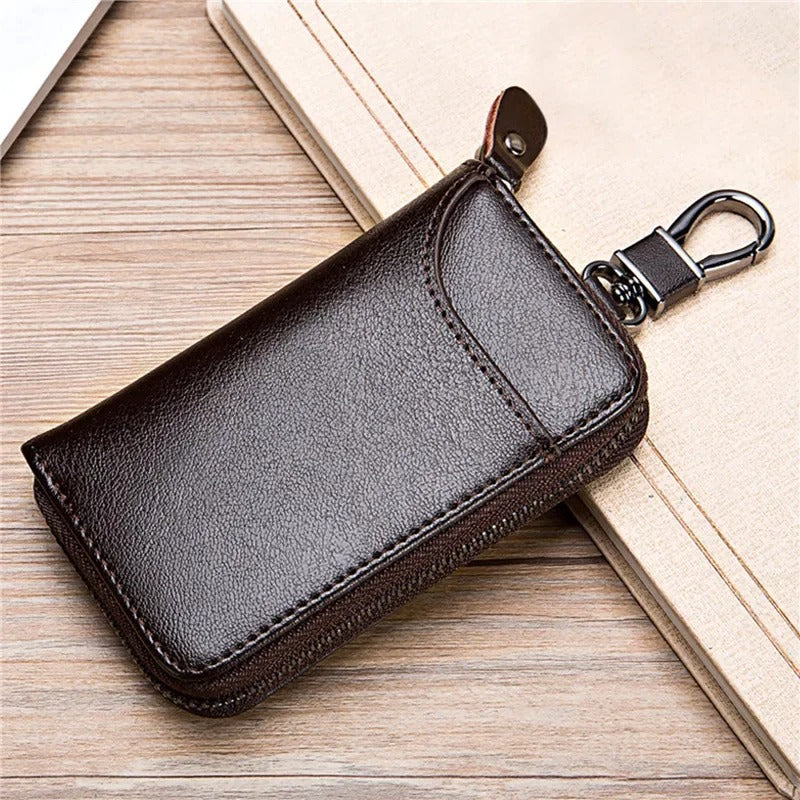 Leather Key Case Organizer Pouch – Car Key Wallet with Card Holder for Men & Women | Multi-Function Keychain Bag - Delicate Leather