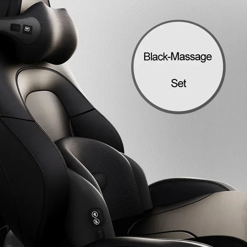 Electric Car Neck & Lumbar Massage Cushion – Smart Ergonomic Support for Office & Car Seats - Delicate Leather