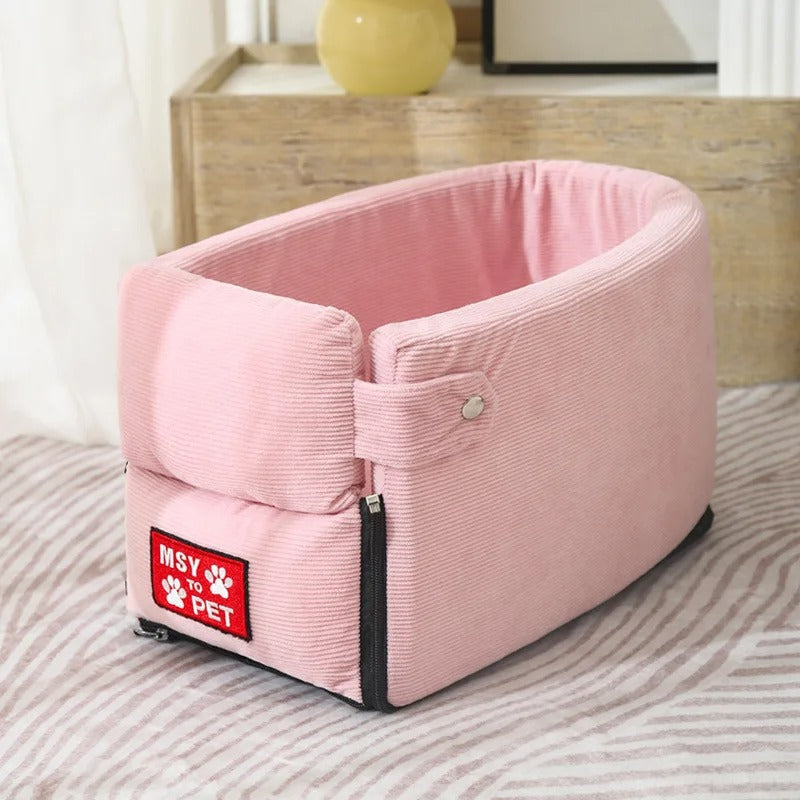 Portable Car Central Dog Seat Bed - Safety Travel Carrier for Small Dogs & Cats - Delicate Leather