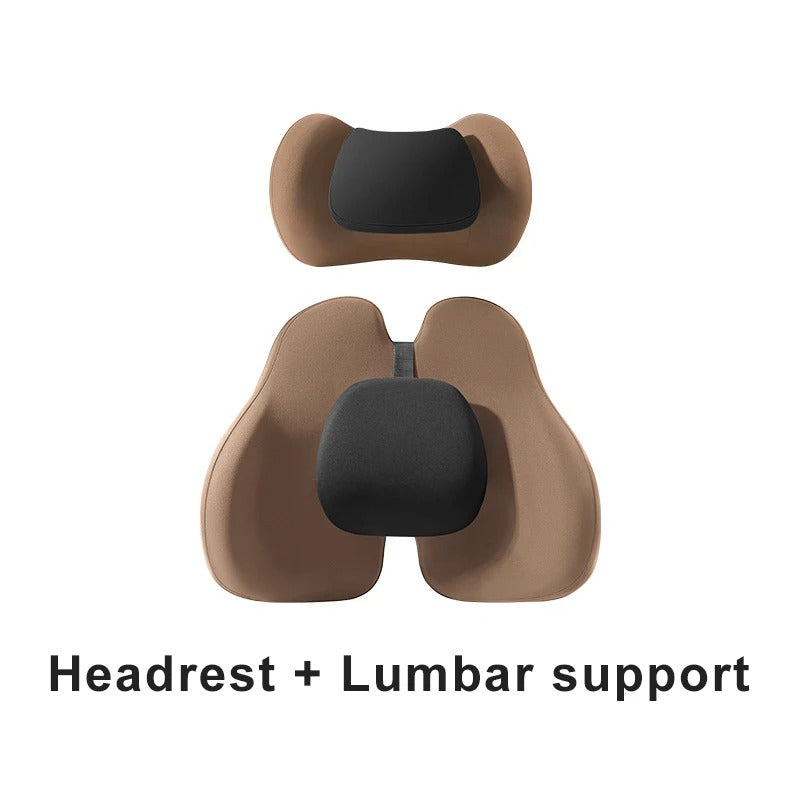 Universal Car Headrest & Lumbar Support Pillow – Memory Foam Neck & Back Cushion - Delicate Leather