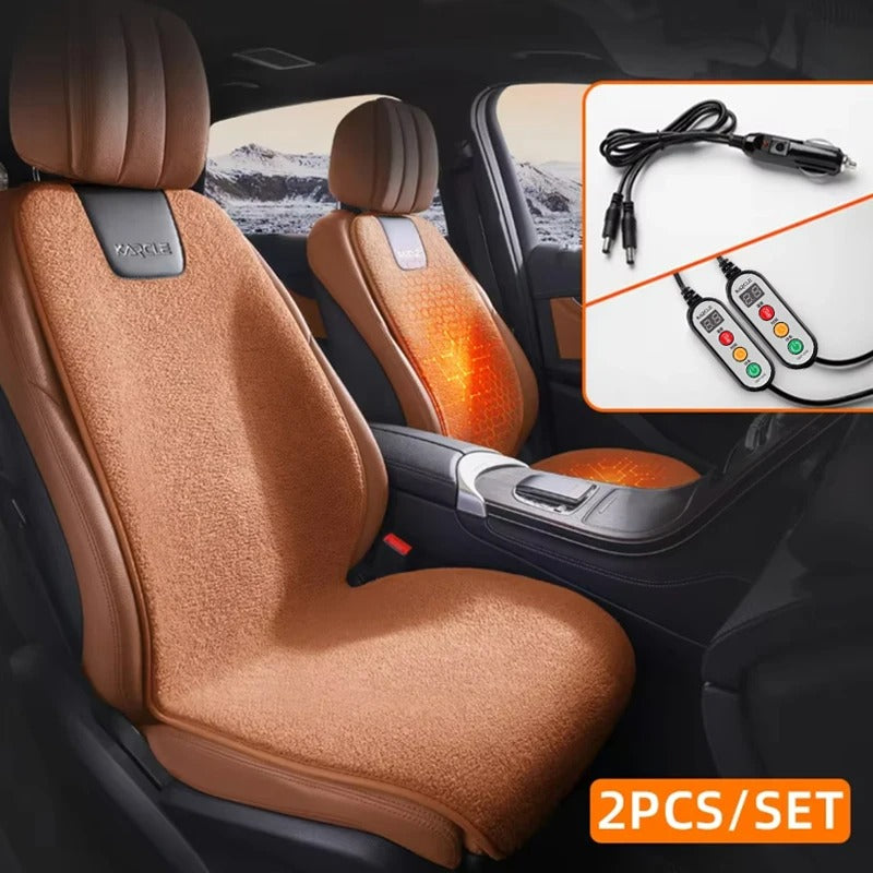 Heated Fleece Car Seat Cover with Graphene Heating – Fast Warm Plush Seat Protector for Winter - Delicate Leather