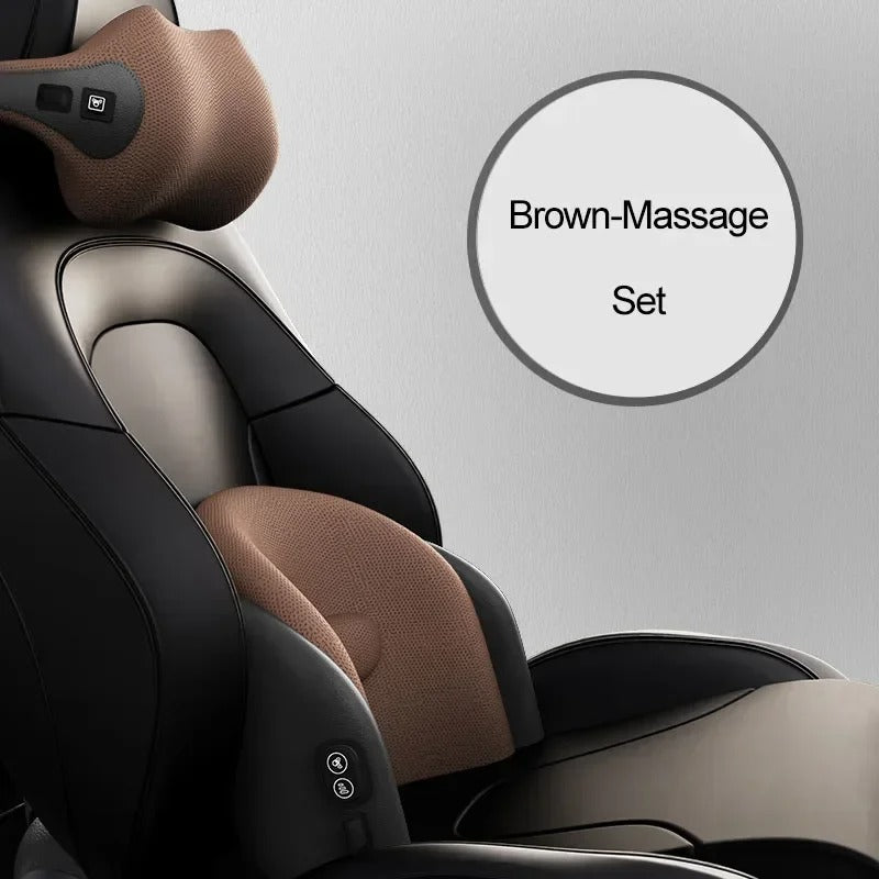 Electric Car Neck & Lumbar Massage Cushion – Smart Ergonomic Support for Office & Car Seats - Delicate Leather