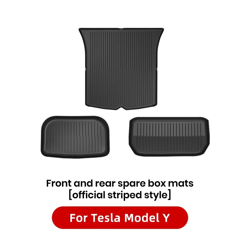 TPE Car Floor Mats & Luggage Mat Set for Tesla Model 3 Highland/Model Y (2019-2024) - Four Seasons Waterproof Anti-Slip Trunk Mat - Delicate Leather