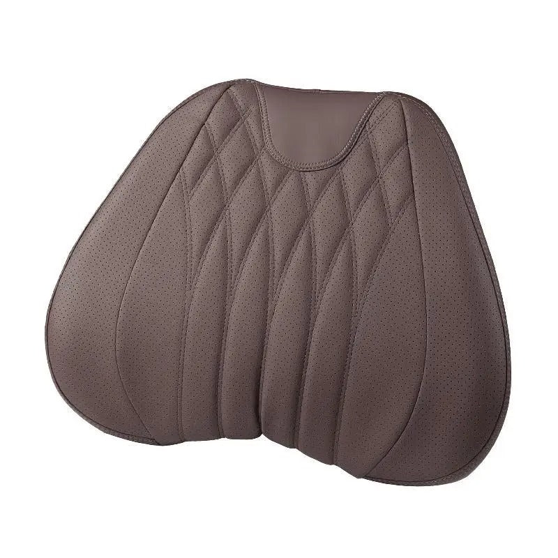 3D Memory Foam Car Neck Pillow – Embroidered Leather Lumbar Support for Back Pain Relief - Delicate Leather
