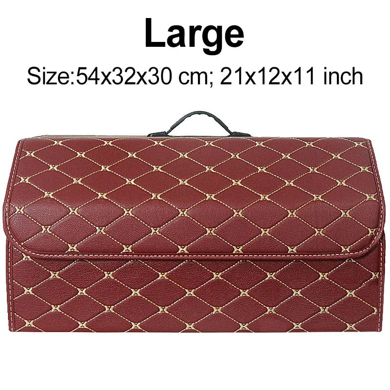 PU Leather Car Trunk Organizer – Collapsible Storage Box for Cars & SUVs | Foldable Cargo Storage Bag for Stowing & Tidying - Delicate Leather
