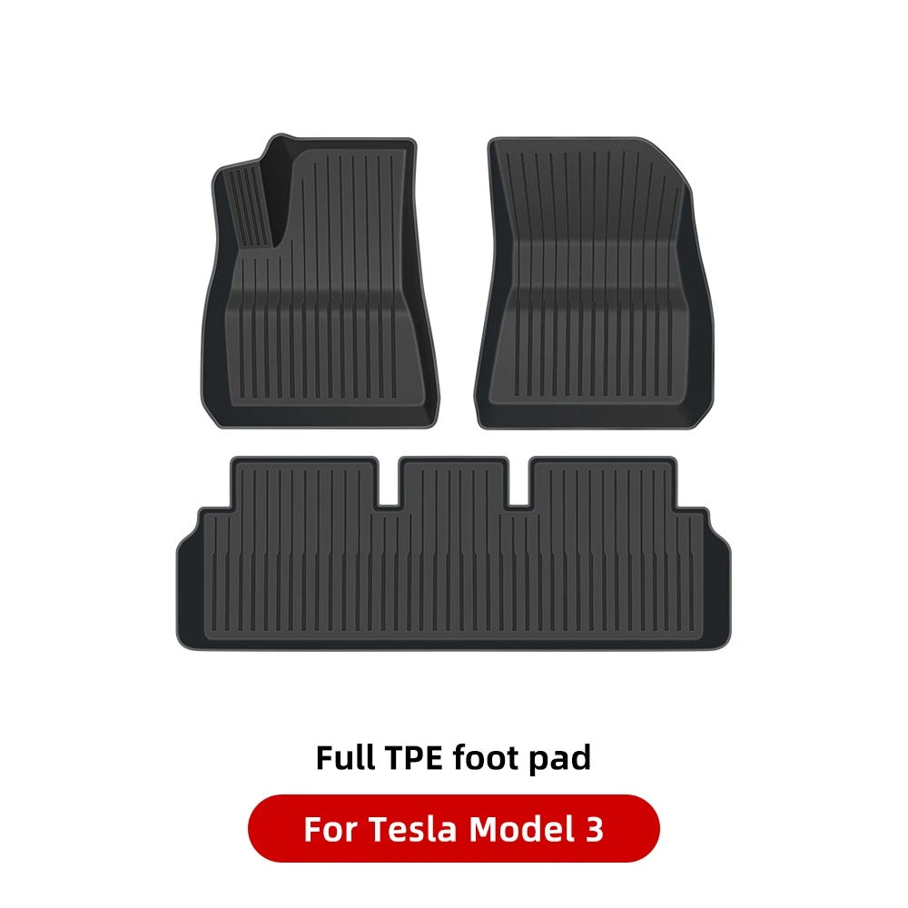 TPE Waterproof Anti-Slip Floor & Trunk Mat Set for Tesla Model Y (2021-2024) and Model 3 Highland - All-Weather Floor Liner - Delicate Leather
