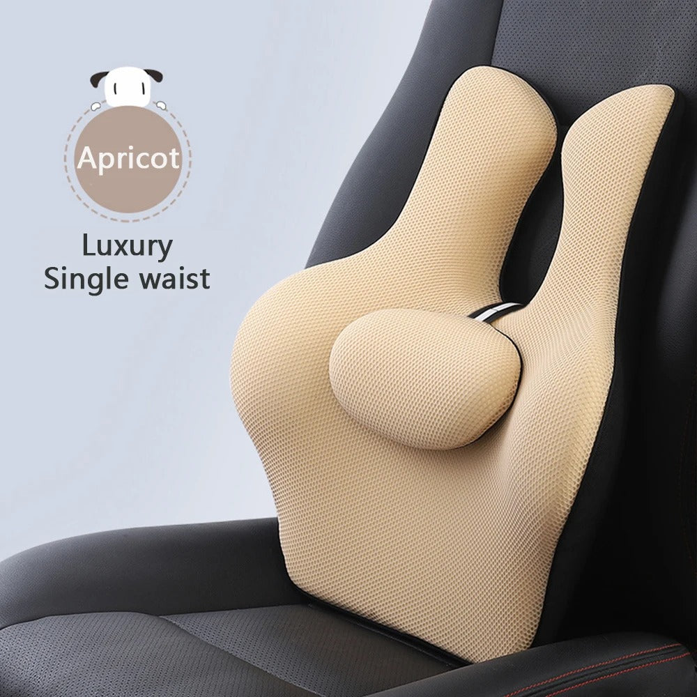 New Car Lumbar Pillow & Headrest Support – Memory Foam Cellular Grid Breathable Cushion - Delicate Leather