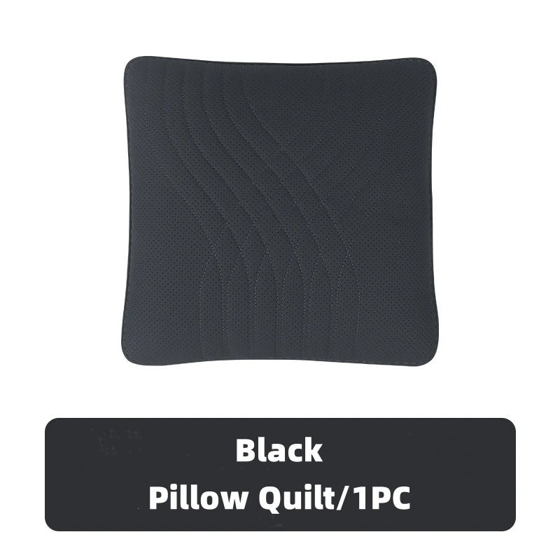 High-End Leather Car Seat Headrest and Neck Pillow with Soft Latex Back Support – Multifunctional Pillow and Quilt Set