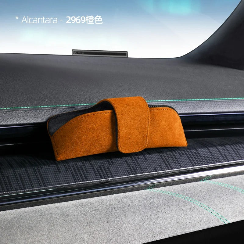 Alcantara Suede Magnetic Sunglasses Holder – Stylish Car Glasses Case Storage Box - Delicate Leather