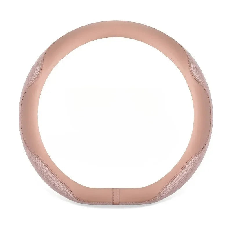 Leather Steering Wheel Cover with Breathable Ice Silk Mesh – Universal Fit for 14.5"-15" Steering Wheels - Delicate Leather