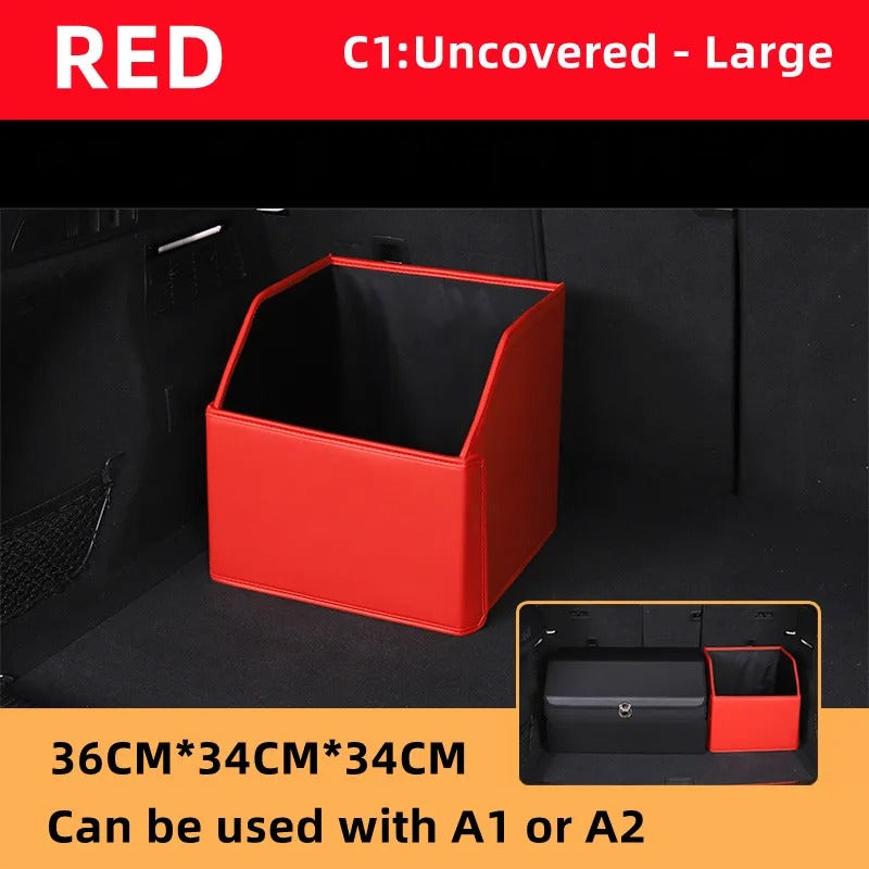 Luxury Leather Car Trunk Organizer – Large-Capacity Foldable Storage Box for BMW, Benz, Tesla, VW & More - Delicate Leather