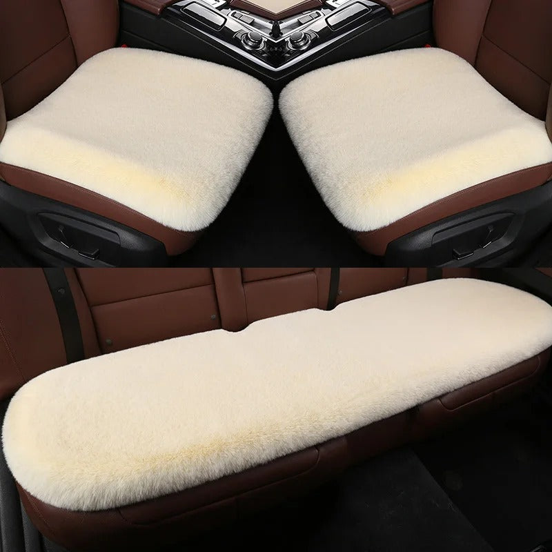 Winter Warm Plush Car Seat Cover Set - Fluffy Faux Rabbit Fur for 5-Seat Cars - Delicate Leather