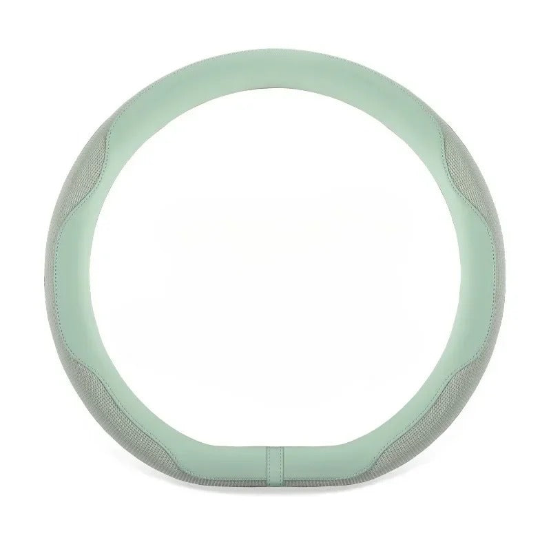 Leather Steering Wheel Cover with Breathable Ice Silk Mesh – Universal Fit for 14.5"-15" Steering Wheels - Delicate Leather