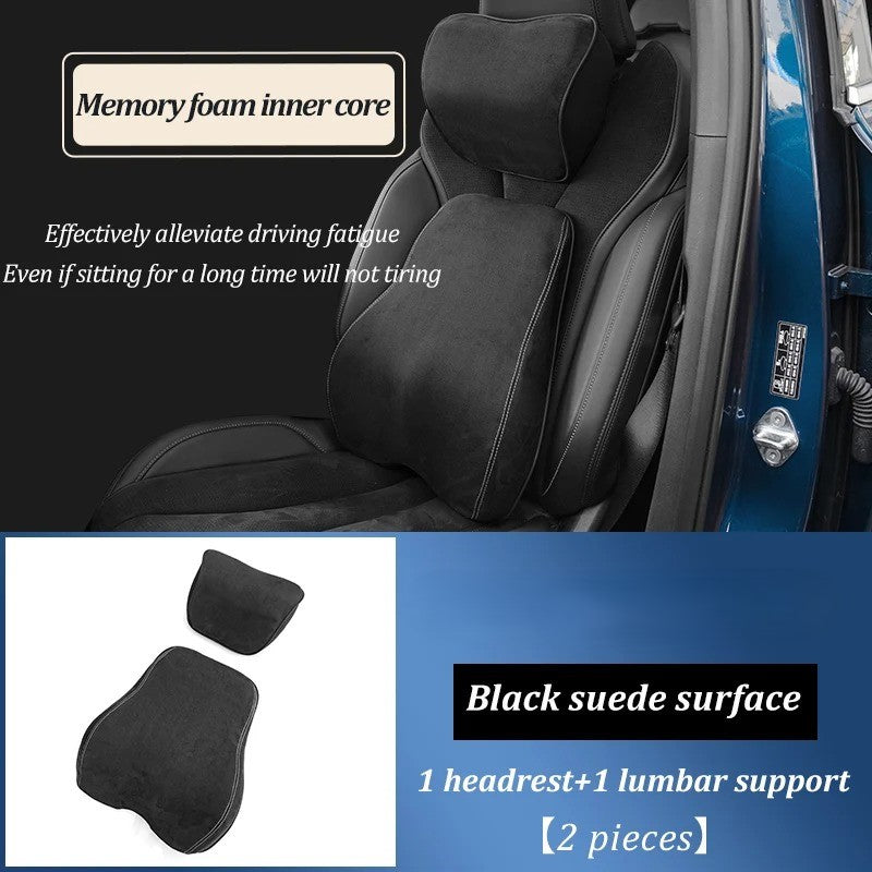 Memory Foam Car Headrest Pillow & Lumbar Support Cushion – Neck Holder & Seat Comfort for Ultimate Driving Relief - Delicate Leather