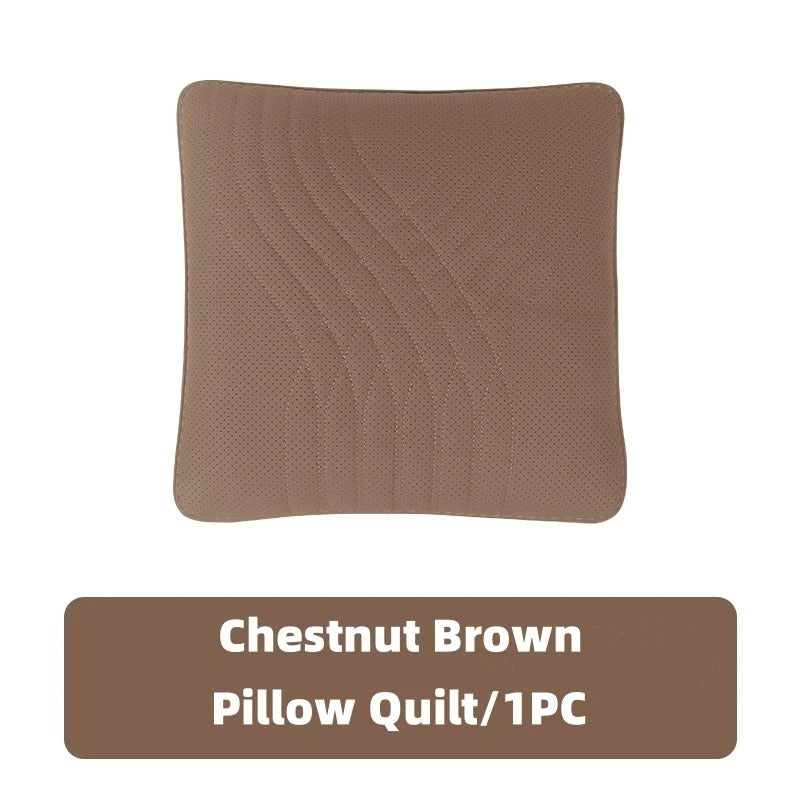 High-End Leather Car Seat Headrest and Neck Pillow with Soft Latex Back Support – Multifunctional Pillow and Quilt Set