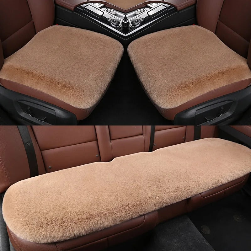 Winter Warm Plush Car Seat Cover Set - Fluffy Faux Rabbit Fur for 5-Seat Cars - Delicate Leather