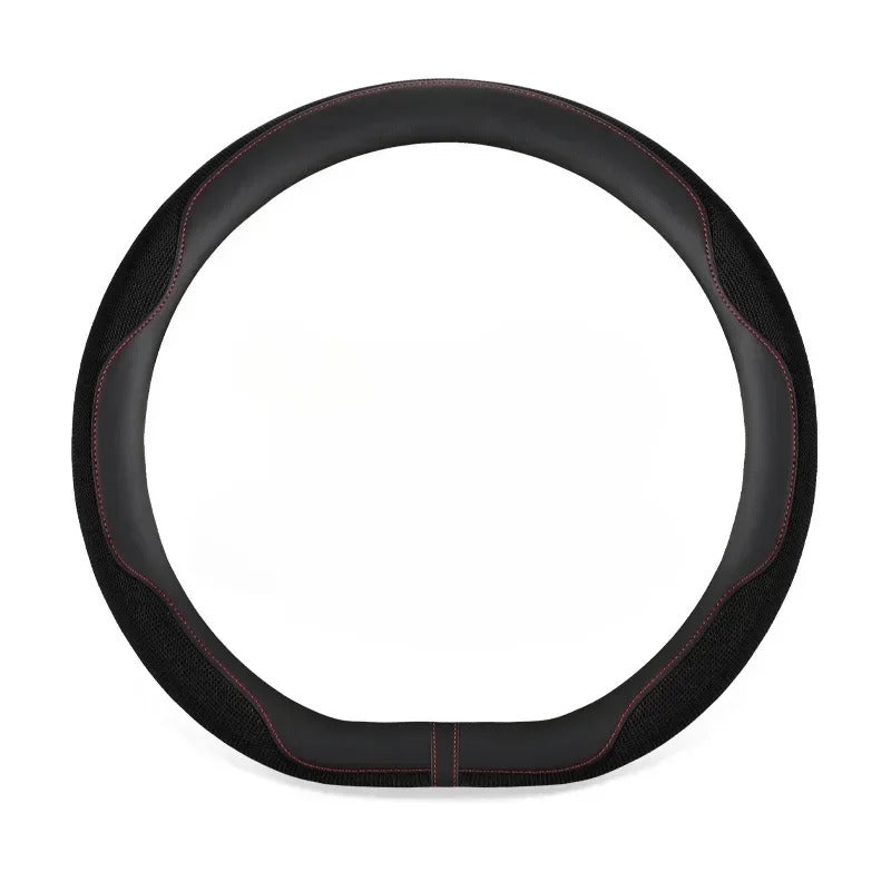 Leather Steering Wheel Cover with Breathable Ice Silk Mesh – Universal Fit for 14.5"-15" Steering Wheels - Delicate Leather