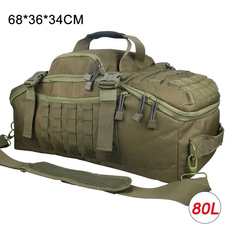 40L/60L/80L Molle Tactical Duffel Backpack – Multi-Function Gym, Travel & Outdoor Bag - Delicate Leather