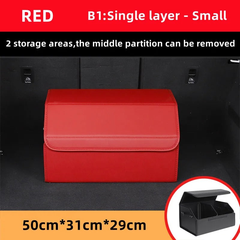 Luxury Leather Car Trunk Organizer – Large-Capacity Foldable Storage Box for BMW, Benz, Tesla, VW & More - Delicate Leather