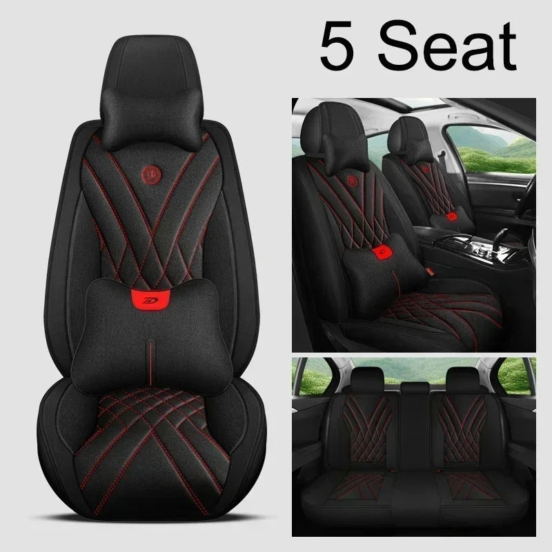 Universal Full Coverage Flax Car Seat Cover - Stylish Protection for Car Models - Delicate Leather