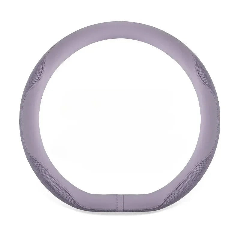 Leather Steering Wheel Cover with Breathable Ice Silk Mesh – Universal Fit for 14.5"-15" Steering Wheels - Delicate Leather