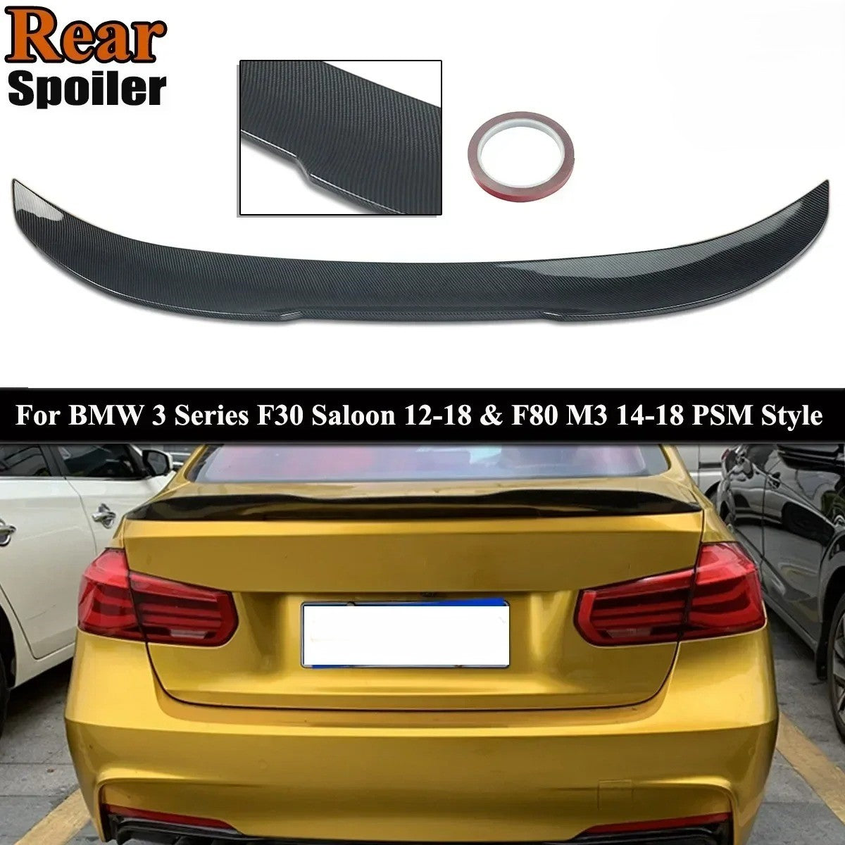 PSM Style Rear Trunk Spoiler for BMW 3 Series F30 & F80 M3 (2012-2018) – Carbon Fiber Look - Delicate Leather