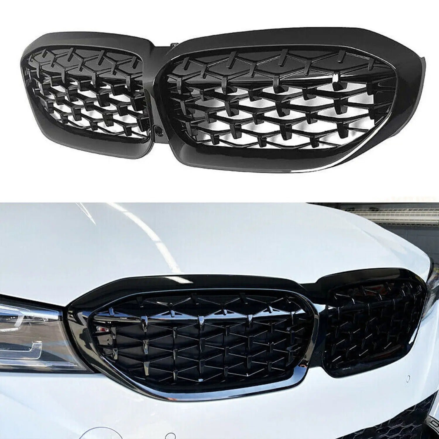 Black Diamond Meteor Style Front Kidney Grille for BMW 3 Series G20/G21/G28 (2019-2022) - Delicate Leather