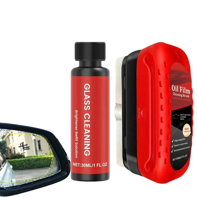 Car Glass Oil Film Cleaner – Cleaning Brush with Liquid for Rain, Fog Prevention, and Glass Care