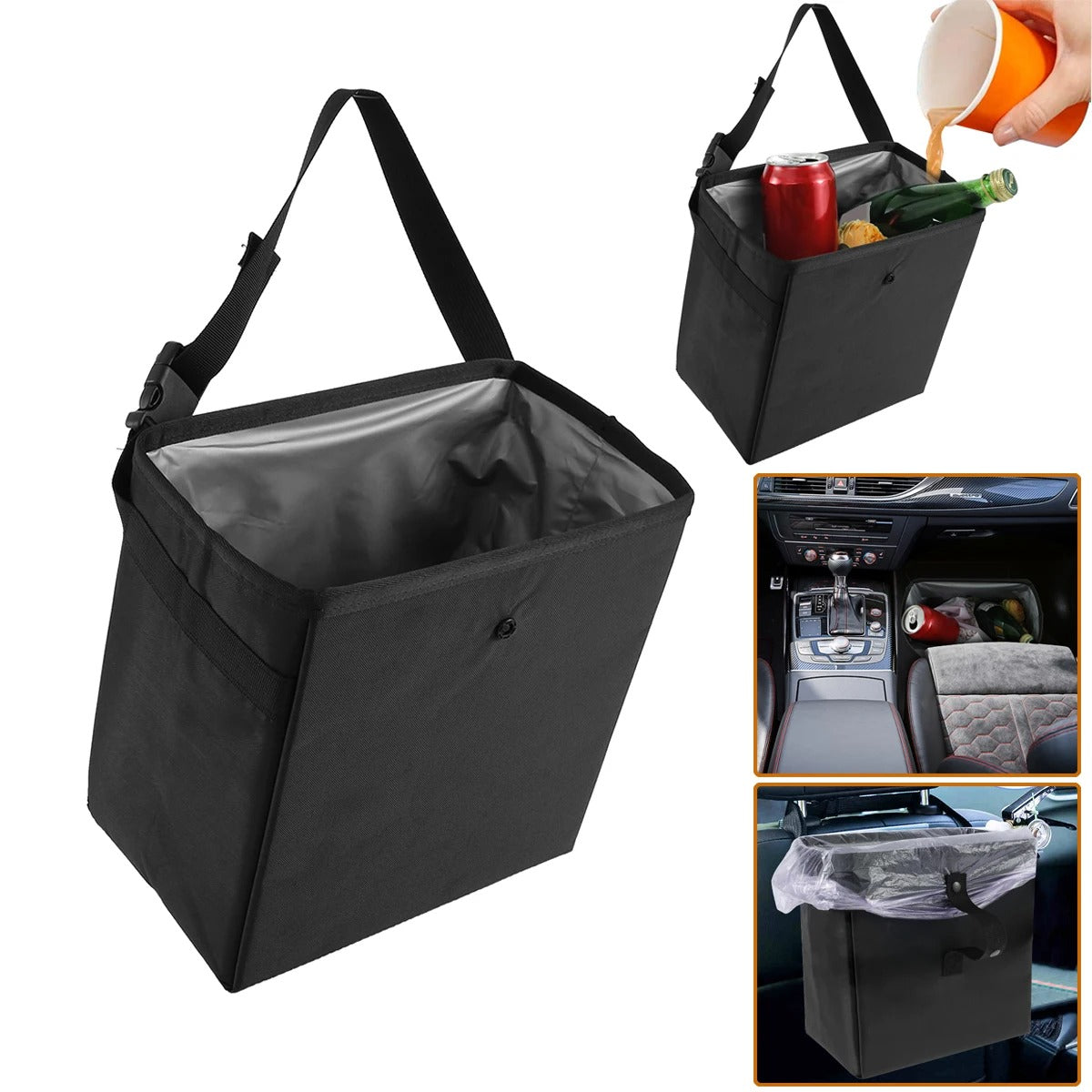 Foldable Waterproof Car Trash Can – 6.5L/8.5L Large Capacity Garbage Bag & Storage Organizer with Hanging Strap - Delicate Leather